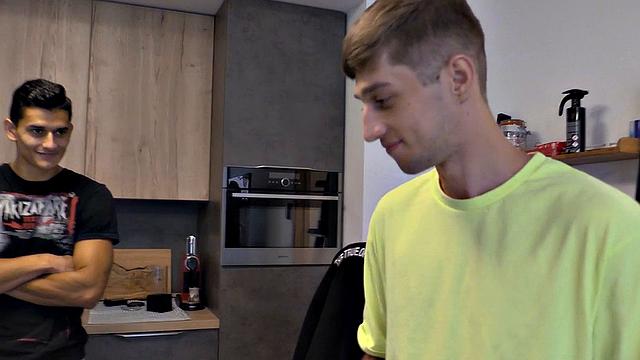 Euro stud sucks cock and gets assfucked in threesome