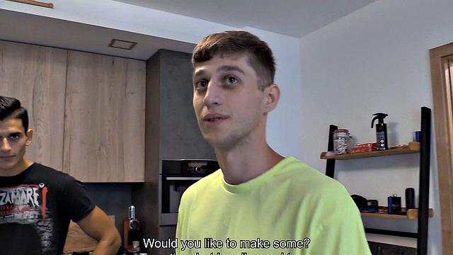 Euro stud sucks cock and gets assfucked in threesome