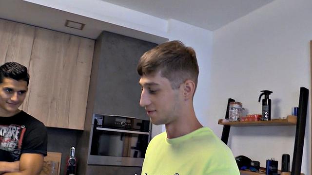 Euro stud sucks cock and gets assfucked in threesome