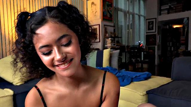 Loving ebony wanking and rubbing on oiled cock