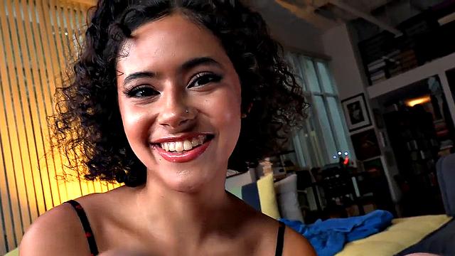 Loving ebony wanking and rubbing on oiled cock