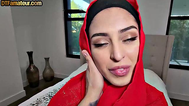 Big-titted Arab babe riding lover in POV