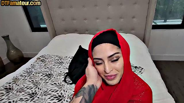 Big-titted Arab babe riding lover in POV