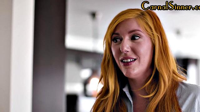 MILF ginger dyke licking petite babes in 3way