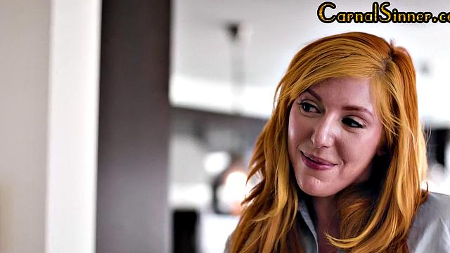 MILF ginger dyke licking petite babes in 3way