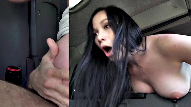 Amateur taxi MILF in stockings fucked outdoors by driver