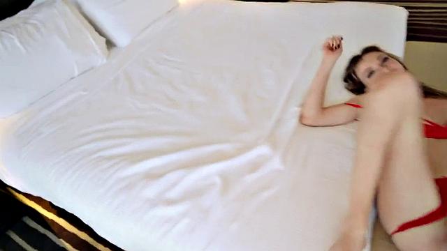 Squirting skinny MILF in lingerie POV fucked