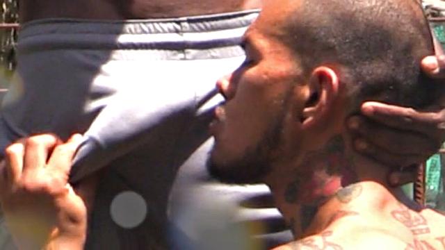 A big black African cock fucks a hot tattooed Latino guy in the countryside - Big Bamboo Salvage