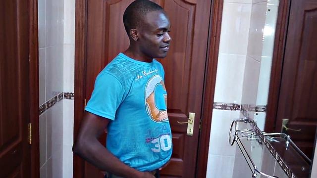 Solo black gay enjoys jerking dick before cumming