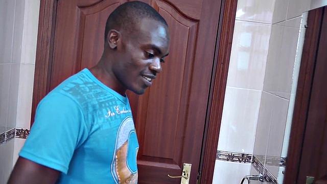 Solo black gay enjoys jerking dick before cumming