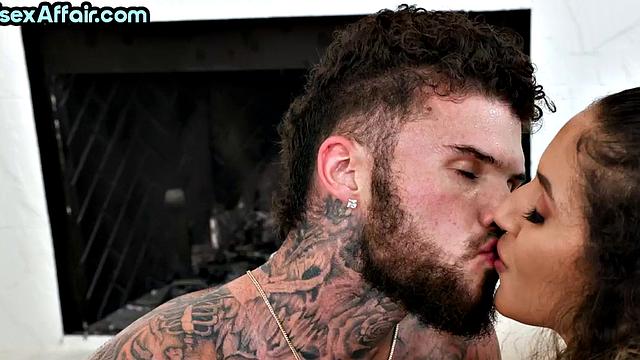 Ebony babe swallows load in 3some after riding