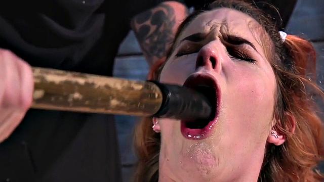 Hairypussy whipped redhead suffers in BDSM orgasm