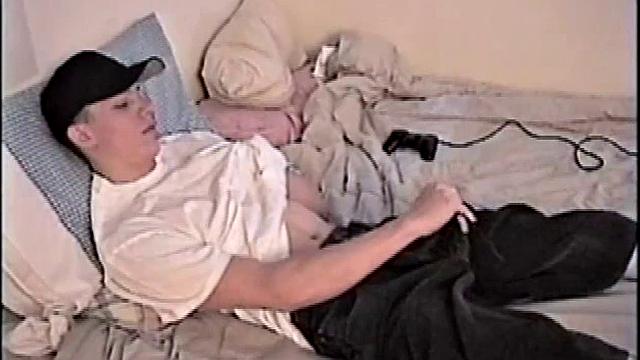 By the time Shane pulls out his cock it's already leaking. He goes to work stroking his meat and soon informs us he's getting close. This young man is obviously horny and has to nut.