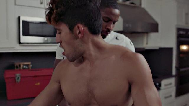 Asian bottom gets fucked by Black top barebacking