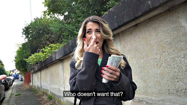 Skinny amateur babe in pantyhose fucked for money by stranger