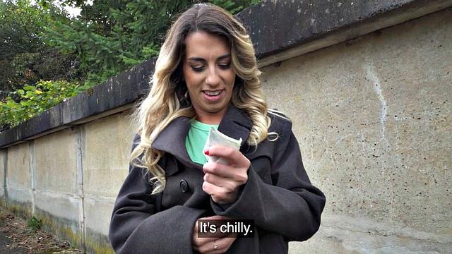 Skinny amateur babe in pantyhose fucked for money by stranger