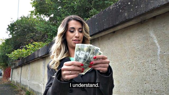 Skinny amateur babe in pantyhose fucked for money by stranger