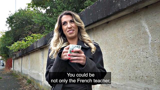 Skinny amateur babe in pantyhose fucked for money by stranger