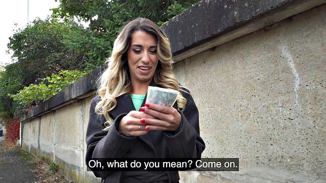 Skinny amateur babe in pantyhose fucked for money by stranger