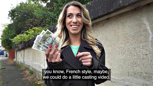 Skinny amateur babe in pantyhose fucked for money by stranger