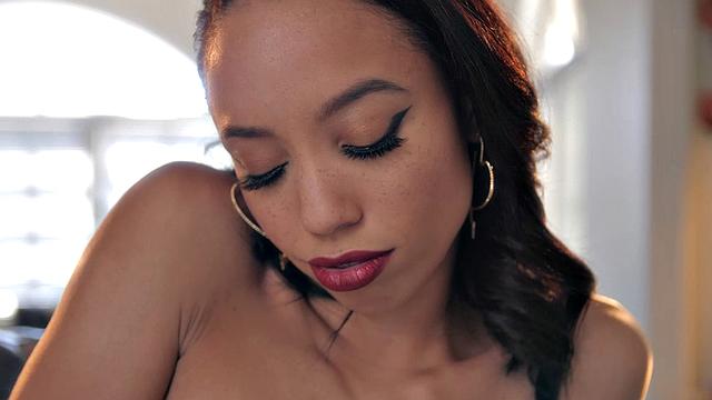 All Natural Ebony Babe Alexis Tae Dazzles in Stockings Before Masturbating Trimmed Pussy