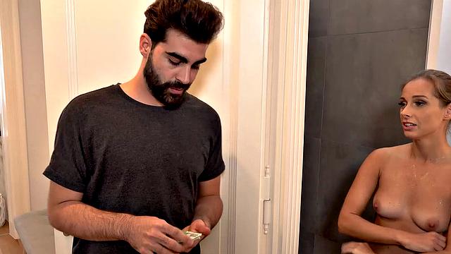 HUNT4K. Guy counts money while friend is fucking his new girlfriend