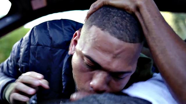 Ebony stud deepthroating before bareback sex in couple