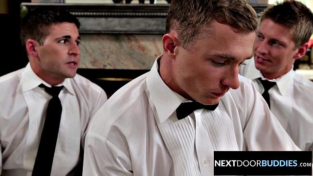 Tatted Hubbie Spitroasted By Hunk Groomsmen - NextDoorBuddies