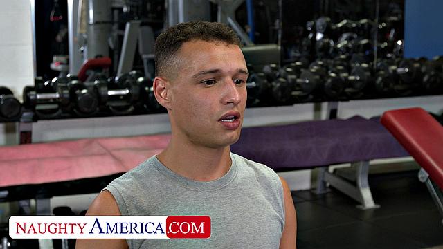 Sexy and fit Riley Jacobs gives a wet workout on a big cock