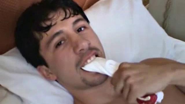 Juan is a kinky exhibitionist with a big 9 inch cock. He sucks his toes and sniffs his sweaty briefs, before finger fucking himself. Then he positions his cock close to his lips and strokes, giving himself an open mouth facial.