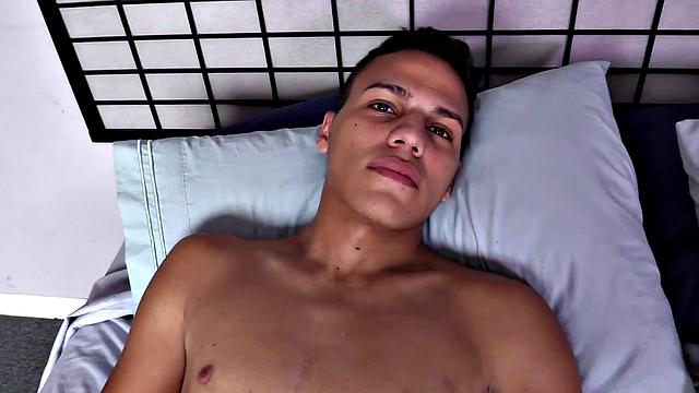 Before this young man takes his pants off we can see he's packing a big one. Octavio stands naked, as he works himself stiff and kicks back on the bed to start jacking off.