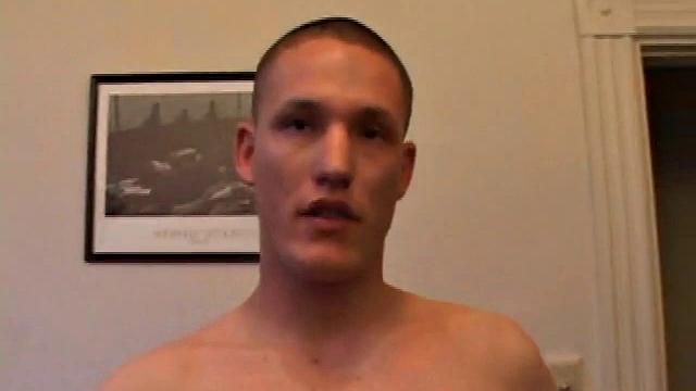 Jay unzips pants, pulls out raging boner and strokes to porn video. After stripping off shirt and tie, Jay works dick as he talks to camera. In no time he explodes a killer cum gusher on his face and chest.