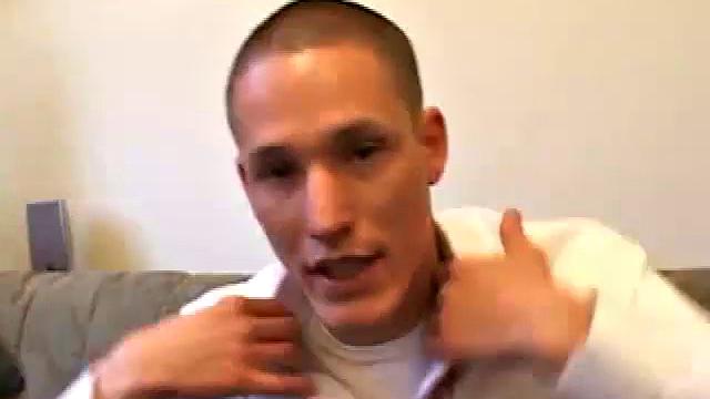 Jay unzips pants, pulls out raging boner and strokes to porn video. After stripping off shirt and tie, Jay works dick as he talks to camera. In no time he explodes a killer cum gusher on his face and chest.