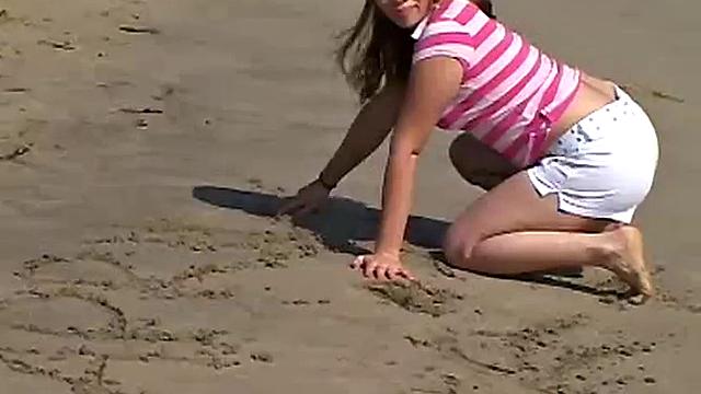 Sweet Teen April's Beach Walk And Holiday