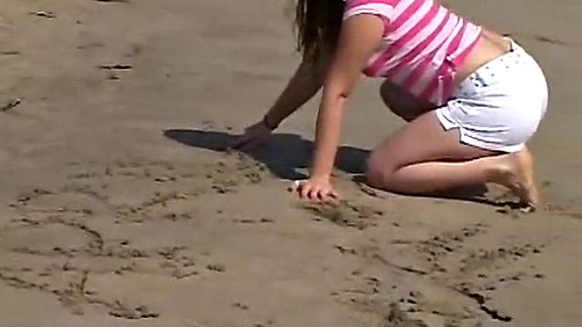 Sweet Teen April's Beach Walk And Holiday