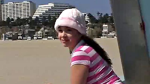 Sweet Teen April's Beach Walk And Holiday