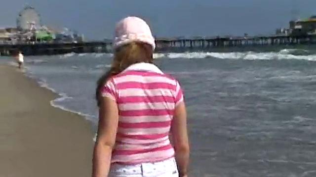 Sweet Teen April's Beach Walk And Holiday