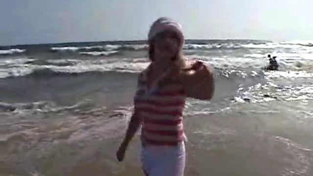 Sweet Teen April's Beach Walk And Holiday