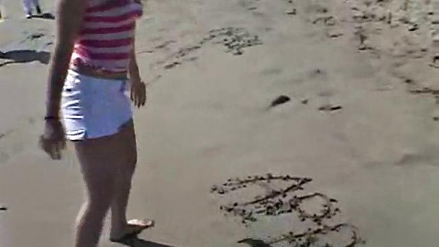 Sweet Teen April's Beach Walk And Holiday