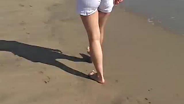 Sweet Teen April's Beach Walk And Holiday