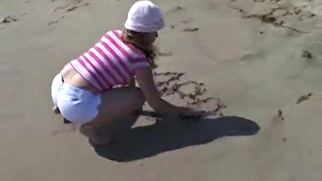 Sweet Teen April's Beach Walk And Holiday