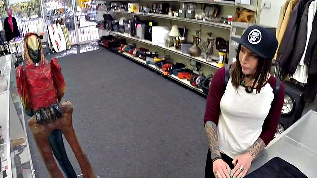 Pawnshop dirty slut fucked and milked in mouth by boss