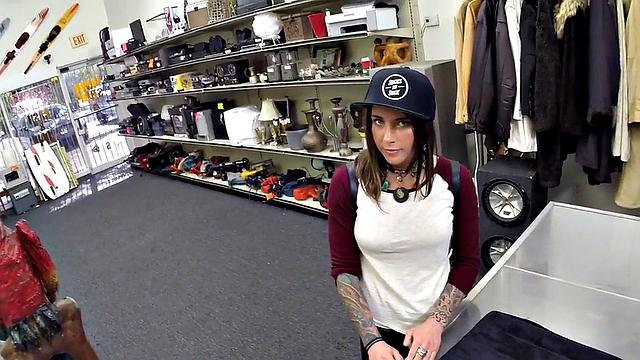 Pawnshop dirty slut fucked and milked in mouth by boss