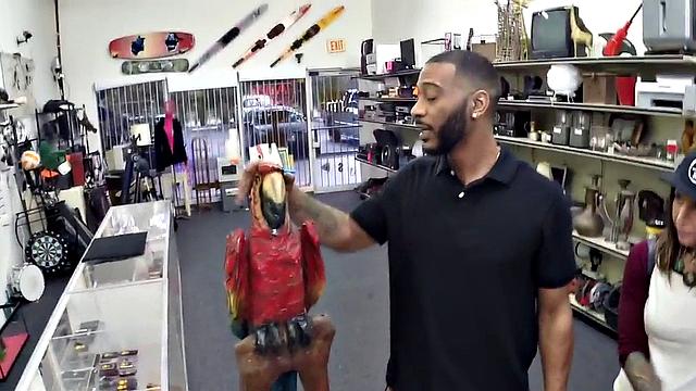 Pawnshop dirty slut fucked and milked in mouth by boss