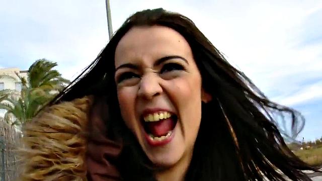 Real picked up amateur deepthroating outdoors in POV