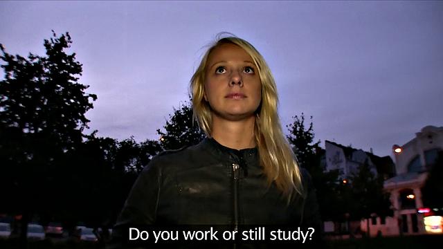 Blonde student with small tits gives a hot POV handjob & takes a big load in her tight bald pussy