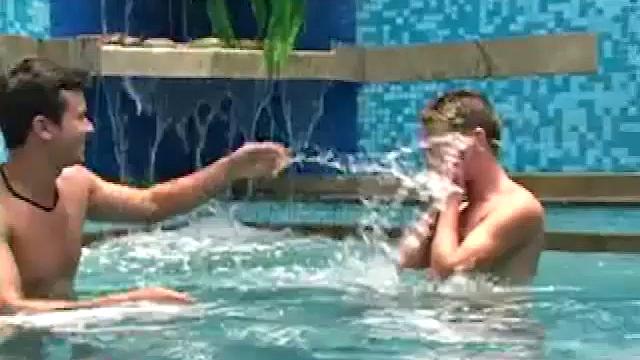 Pero Coresma and Antonio de Castro strip naked and climb into a hot tub. Pero sucks Antonio's cock, both above and underwater. They move to Pero's sex dungeon.