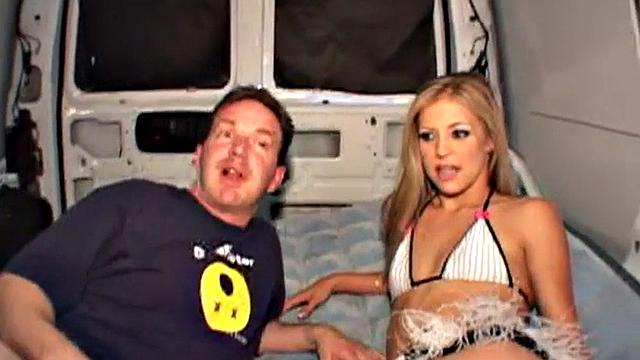 Leah Luv sucks a dick in an old van in POV