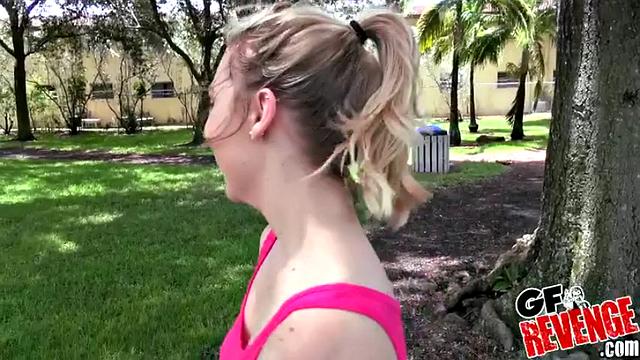 Blonde parker gives a sloppy bathroom handjob and gets a hot facial