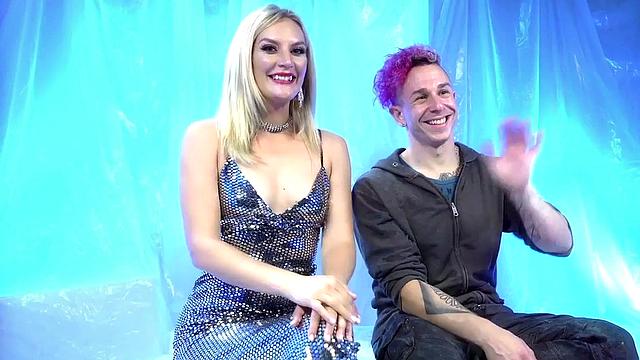 Femdom Hitachi lady in stockings whipping sissy